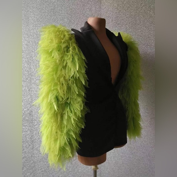 Zip Blazer Minidress with Green Tulle Sleeves Ready to ship ( Custom Colors) - Picture 5 of 5
